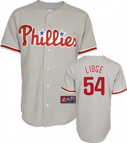 MLB Men's Philadelphia Phillies Brad Lidge Road Gray Short Sleeve 6 Button Synthetic Replica Baseball Jersey Spring 2012  (Road Gray, XX-Large)