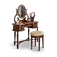 Dirty Oak / Walnut Finish Wood Vanity with Bench & Table Set