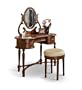 Dirty Oak / Walnut Finish Wood Vanity with Bench & Table Set