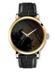 SPRAWL Aanalog Fashion Series Gold Ladies Watches of Genuine Black Leather Strap,Unique Wrist Watch for Women Girls Designed with Trees at Dusk