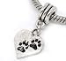 Antique'd Silver Paws Print On Heart Charm Dangle Bead Charm