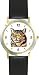Brown or Tan Tabby Cat - WATCHBUDDY&reg; DELUXE TWO-TONE THEME WATCH - Arabic Numbers - Black Leather Strap-Women's Size-Small
