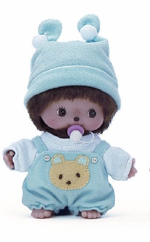 412zRhPbiML Monchichi Bebechichi Babychichi Classic Stuffed Monkey Blue Bear Coveralls Vintage Doll Toy
