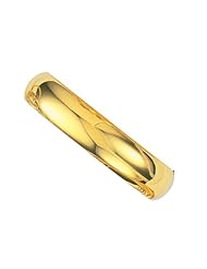 14K Yellow Gold 07" 13.5mm Plain Polish Round Domed Classic Bangle With Clasp