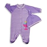 Little Me - Infant Girls Long Sleeve Terry Cloth Footed Striped Coverall, Lavender (Size 9Months)