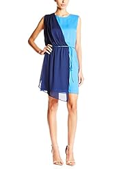 Silk Round Neck Sleeveless Draped  Dress With a Sash 