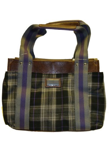 WOMEN'S TOMMY HILFIGER SMALL ICONIC HANDBAG GRAY & PURPLE PLAID
