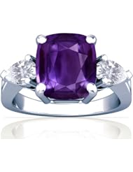 14K White Gold Cushion Cut Purple Sapphire Three Stone Ring