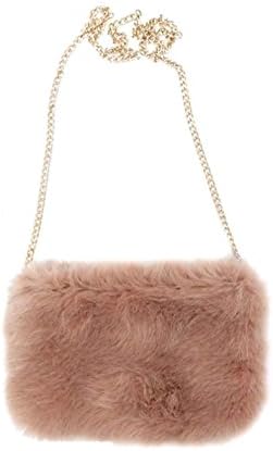 KW Fashion Women's Faux Fur Crossbody Bag (Dust Pink)