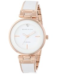 Anne Klein Womens AK/1414WTRG Genuine Diamond Dial White and Rose Gold-Tone Bangle Bracelet Watch