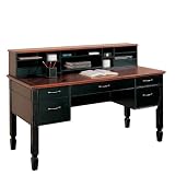 Black Finish Computer Desk with Cherry Top and Hutch Kathy Ireland Copley Collection by Martin Furni
