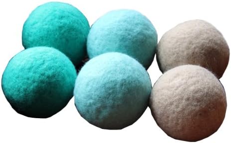 Felt Dryer Balls - Set of 6 Surf and Sand - Handmade in USA - Extra Durable & High Quality - 100% Wool Roving - Replaces Dryer Sheets & Fabric Softener.