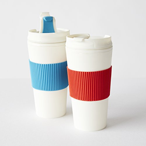 Travel mugs Travel coffee mugs Coffee Mugs (Set of Two) 16 oz. Cup with White Shell. Lid and Sleeve Colors Vary