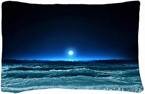 Queen Size Microfiber Peach Decorative PillowCases -Nature moon lights sea images night waves art