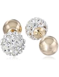 14k Yellow Gold and Crystal Ball-Back Reversible Stud Earrings
