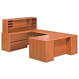 10700 Series Contemporary U-Shaped Desk with Organizer Hutch  Lateral File in Henna Cherry Finish