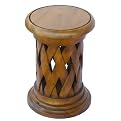 Round Lattice Acacia End Table - Pine