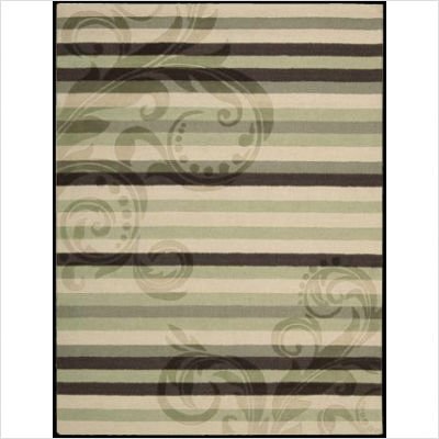 Nourison Elements Green/Brown Stripe 5.6-Feet by 7-1/2-Feet 100-Percent Wool Area Rug