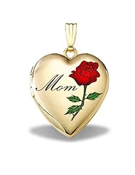 14K Gold Filled Mothers Day "Mom Rose" Heart Locket 3/4 inch x 3/4 inch in Solid 14K Gold Filled