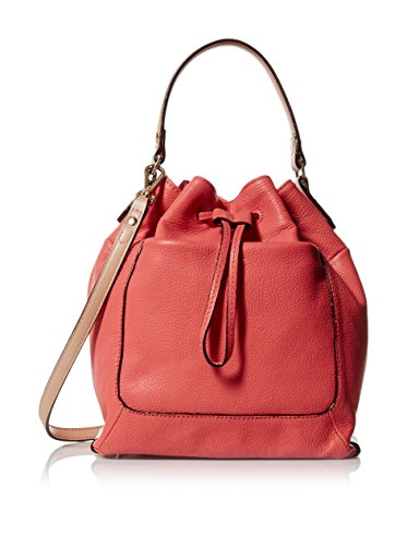Isaac Mizrahi Womens Fashion Designer Handbags Lileth Leather Drawstring Crossbody Bag with Detachable Strap Flamingo Pink
