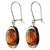Certified Genuine Honey Amber and Sterling Silver Oval Earrings
