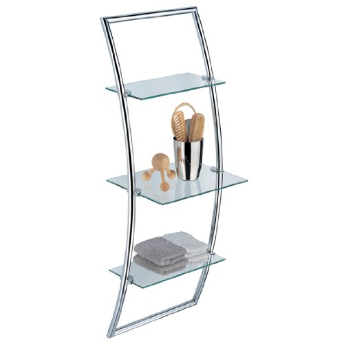 Glass Three-Tier Shelf Wall-Mounting Unit Sleek Chrome 34.75H x 9 1/2D x 12 1/2W