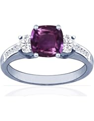 14K White Gold Cushion Cut Purple Sapphire Ring With Sidestones