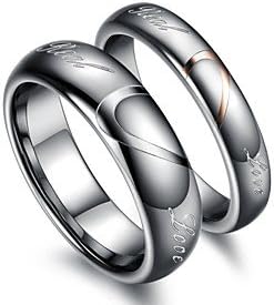 OgaVa Classic Lovers Tungsten Steel Heart "Real Love" Couple Rings (2 Pcs)