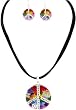 Multi Color Clay Beaded Peace Necklace Earring Set 18" Jewelry