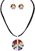 Multi Color Clay Beaded Peace Necklace Earring Set 18" Jewelry