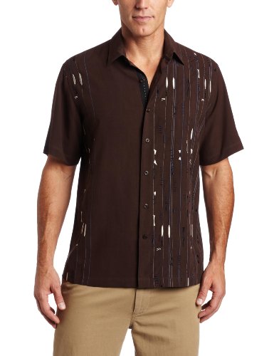 Nat Nast Mens Tiki Chic Embroidered Shirt, Coffee Bean, Medium