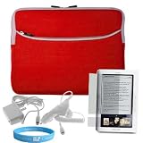 Bright Red Durable Protective Carrying Case for Nook + Clear Screen Protector + Wall Charger + Car Charger + Wisdom * Courage Wristband