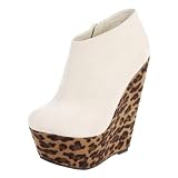 Disko Haircalf Leopard Wedge Ankle Booties BEIGE LEOPARD
