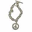 Rhodium Peace Sign Charm Bracelet