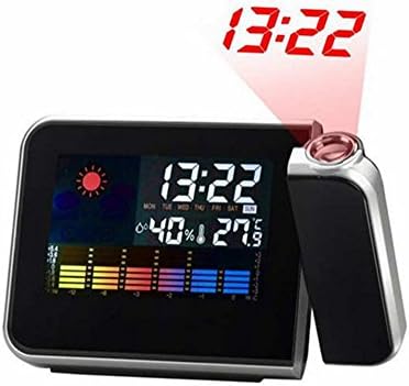 Quick Shopping™HotItem LCD Screen LED Projection Alarm Clock/ Weather Station Clock with Colorful LED Backlit (Black)