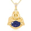 10k Yellow Gold Created Sapphire Buddha Birthstone Pendant, 18"