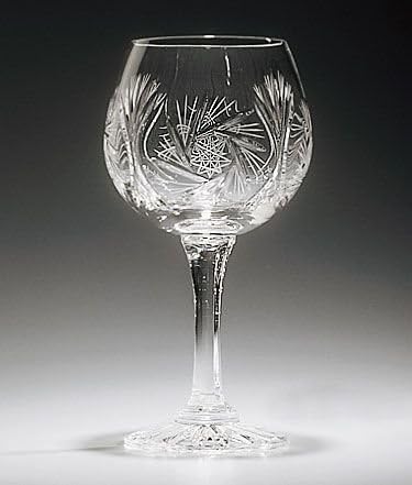 Handcut Crystal Hock Glasses with Stem, Mouth Blown in a Pinwheel Design, 9 Ounce, Set of 6