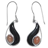 Sterling Silver Black Mussel Shell Dangle Earrings by Sajen