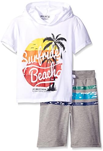 Rebe1 Boys' 2 Piece Set French Terry Short and Hoodie Short Sleeve Shirt