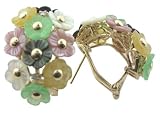 Multicolored Jade and Mother Of Pearl Floral Garden Earrings, 14k Gold