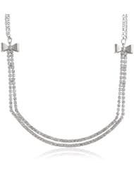 Betsey Johnson "Crystal Rhodium" Crystal Double Bar Necklace, 19"