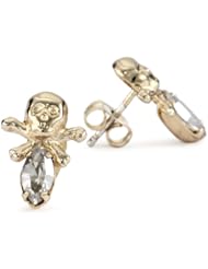 Bing Bang "Memento Mori" Yellow Gold and Swarovski Crystal Skull Stud Earrings