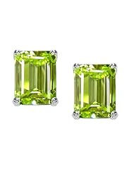 Tommaso Design (tm) 8x6mm Emerald Cut Genuine Peridot Earrings Studs in 14 kt White Gold