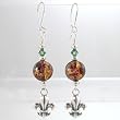 Czech Glass Bead, and Swarovski Crystal Fleur-de-lis Dangle Earrings in Sterling Silver, #8846