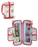 Picnic Time Estate Rose Single Bottle Deluxe Wine Tote w/ Wine Service For 2 (Red/Rose)