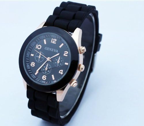 2013 New Fashion Popular Silicone Quartz Round Wristwatches Analog Display (Black)