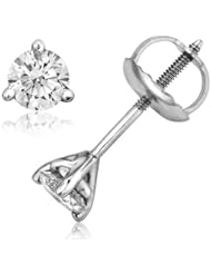 1/4 Carat 3 Prong Martini Round Diamond Stud Earrings in 14k White Gold(HI, I2-I3, 0.25 carat)
