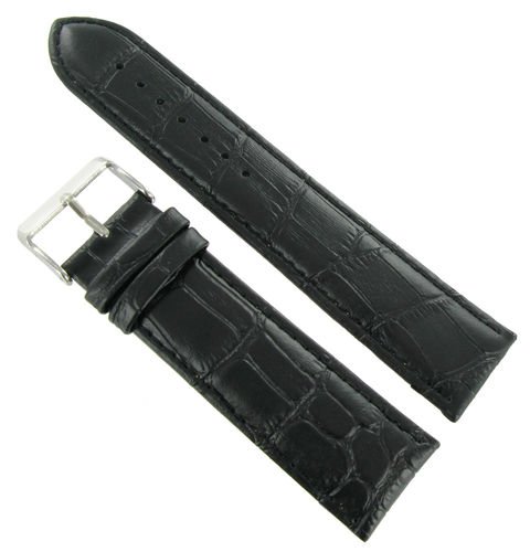 20mm Genuine Calfskin Leather Alligator Grain Padded Black Watch Band Strap by Milano Watchbands