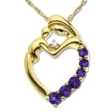 14k Yellow Gold Amethyst and Diamond Mother Holding Child Pendant, 18