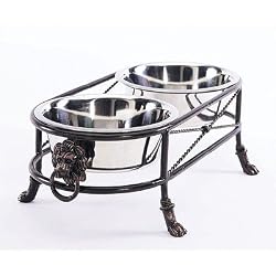 Pet Goods Lion's Head Double Diner Elevated Pet Feeder